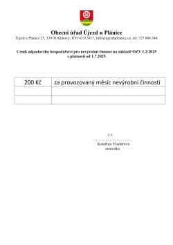 Ceník odpad nevýrobní činnost 2025